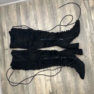 Black Suede Knee-High Boots